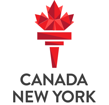 A red symbol logo: a red torch, at the top of this torch is the signature Canadian maple leaf Below: Canada New York